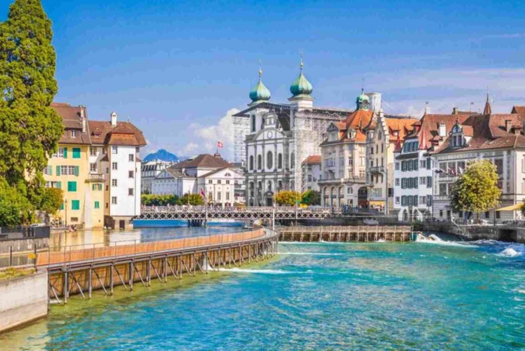Switzerland Lucerne: Old Town Shops By The Lake