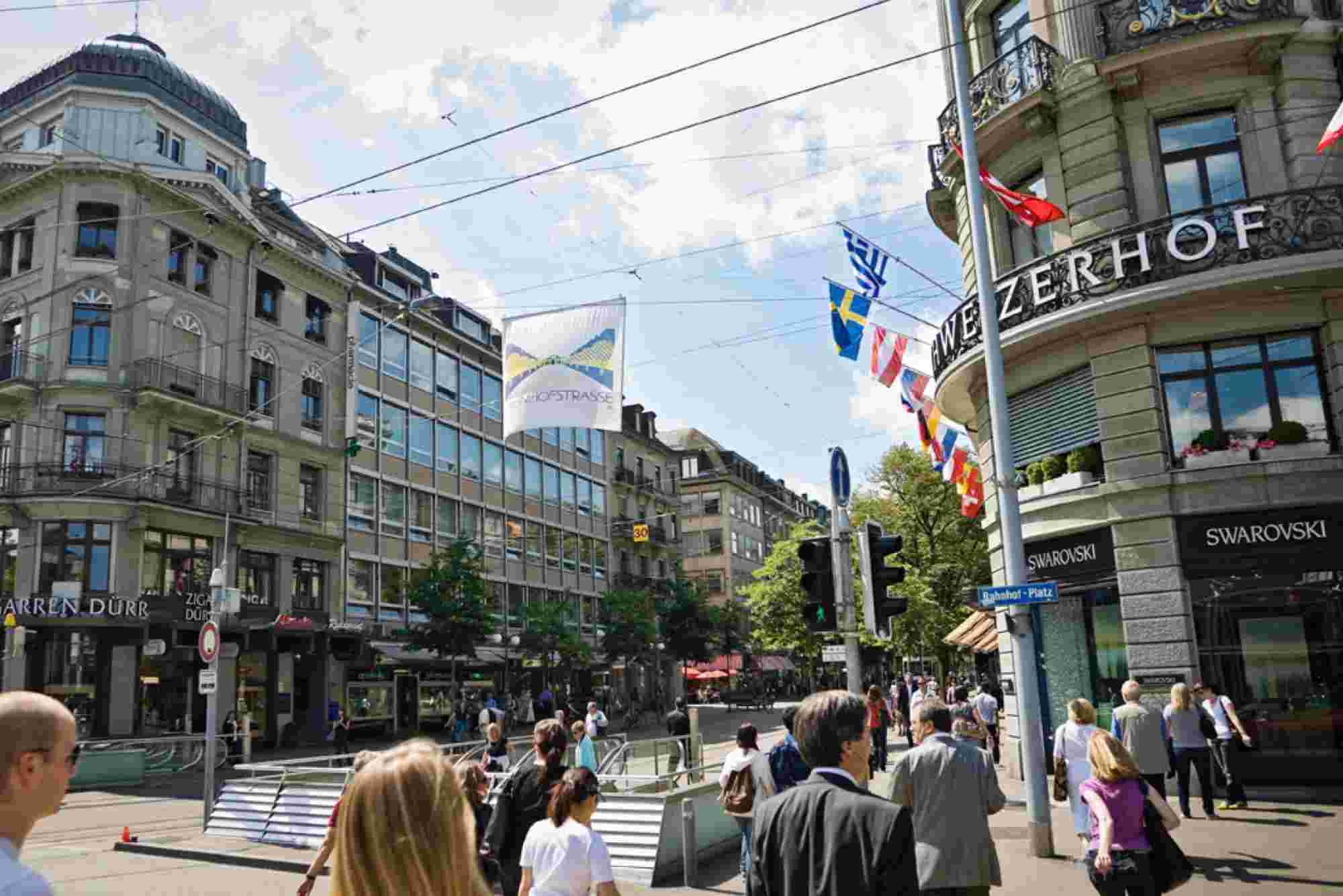 Switzerland Zurich: Bahnhofstrasse Stores And Side Streets